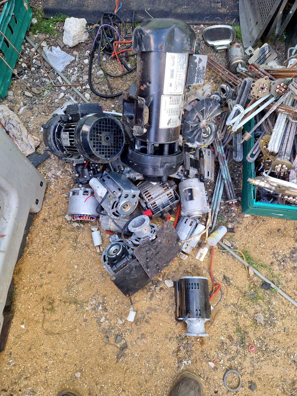 Electric motors and alternators sorted for scrap metal recycling