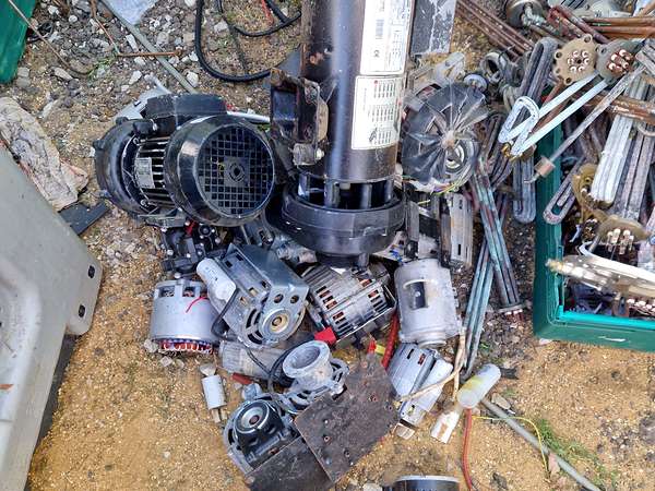 Electric motors and alternators sorted for scrap metal recycling